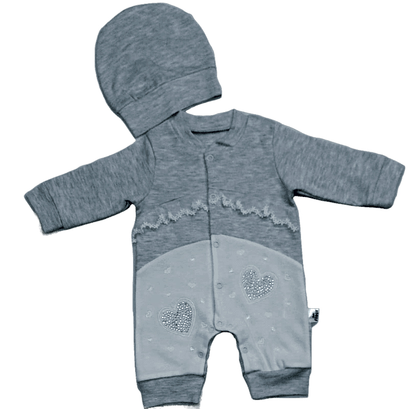 Baby Floot BF0425 Parlayan Kalpler Bebek Tulumu - Gri/Koyu Gri