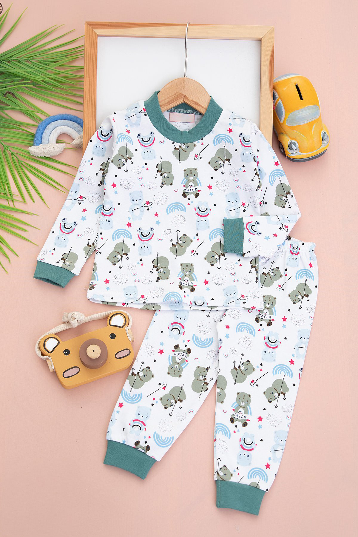 Bebek Desenli Pijama Takımı-Petrol