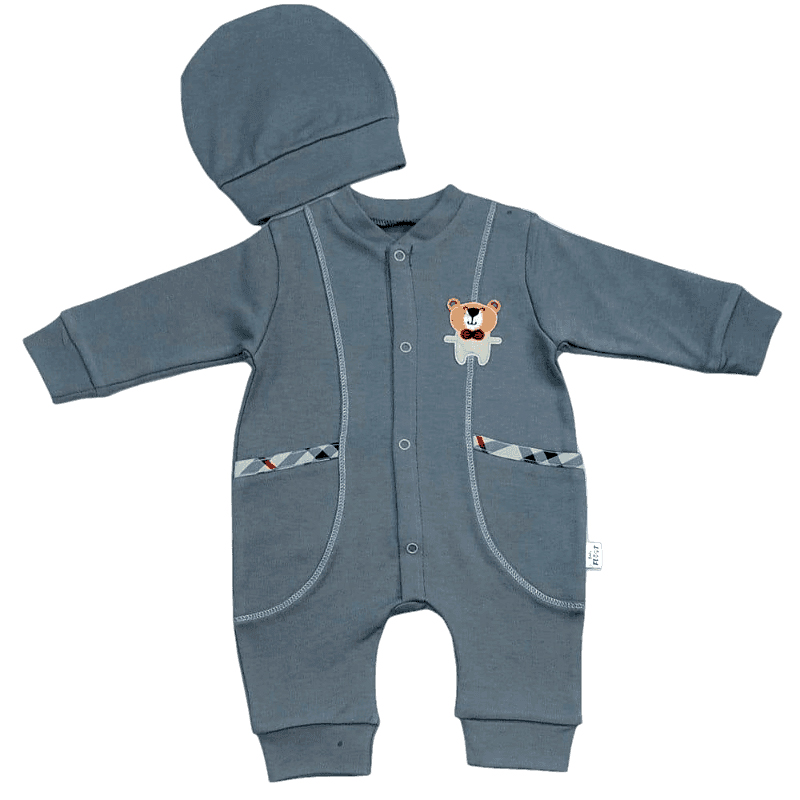 Baby Floot BF0427 Sevimli Ayıcık Bebek Tulumu - Koyu Gri