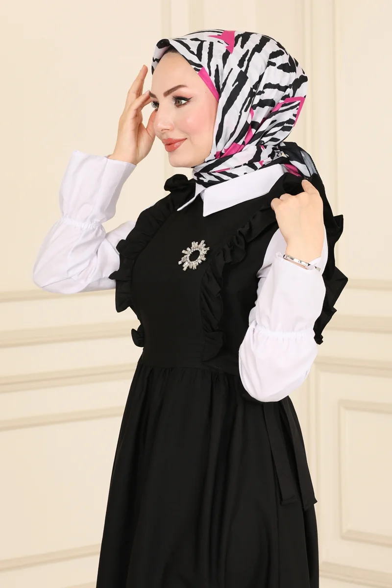 Zebra Desenli Eşarp Serisi 116IPK758 Siyah&Fuşya